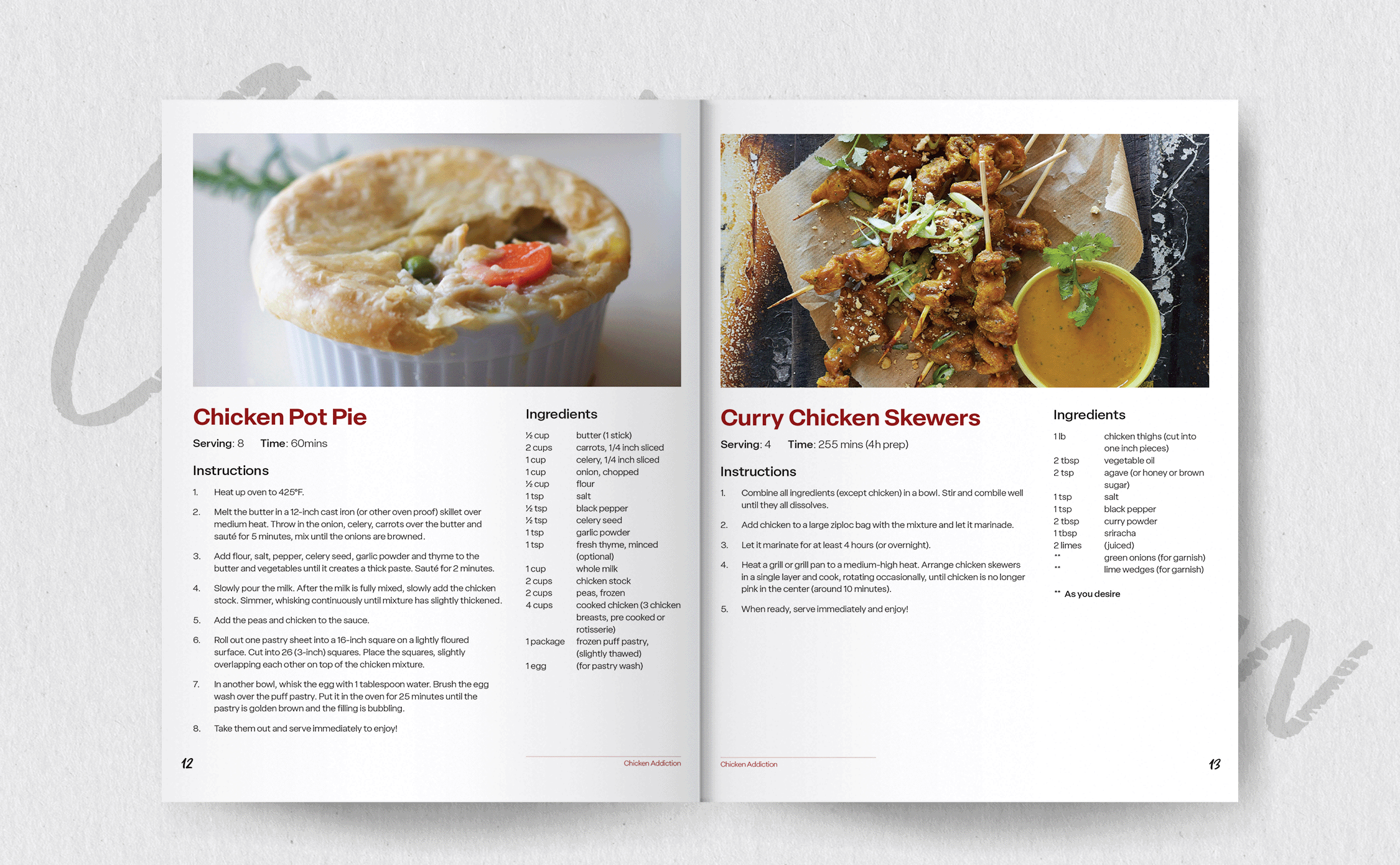 A cookbook opened to a page with recipes