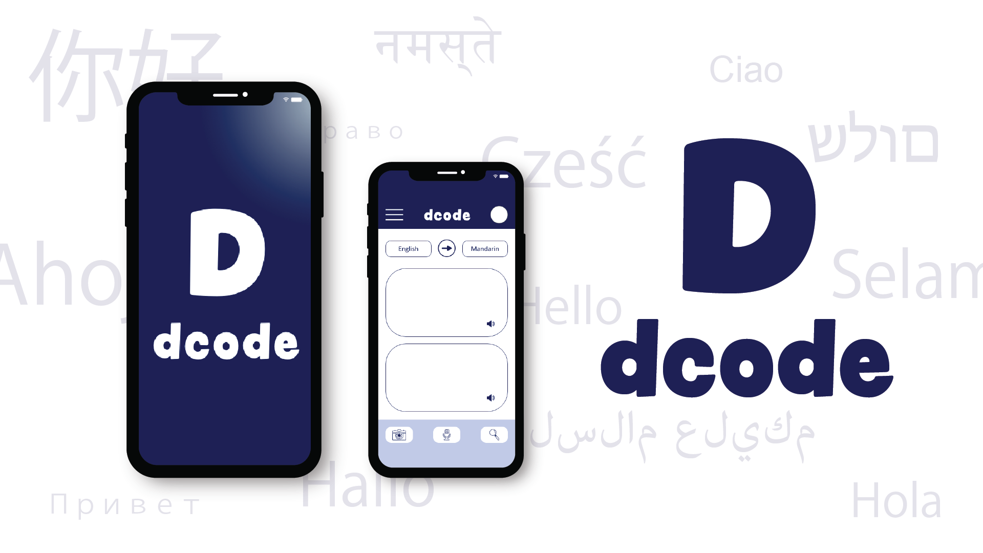 A phone application called Dcode, a translator app.