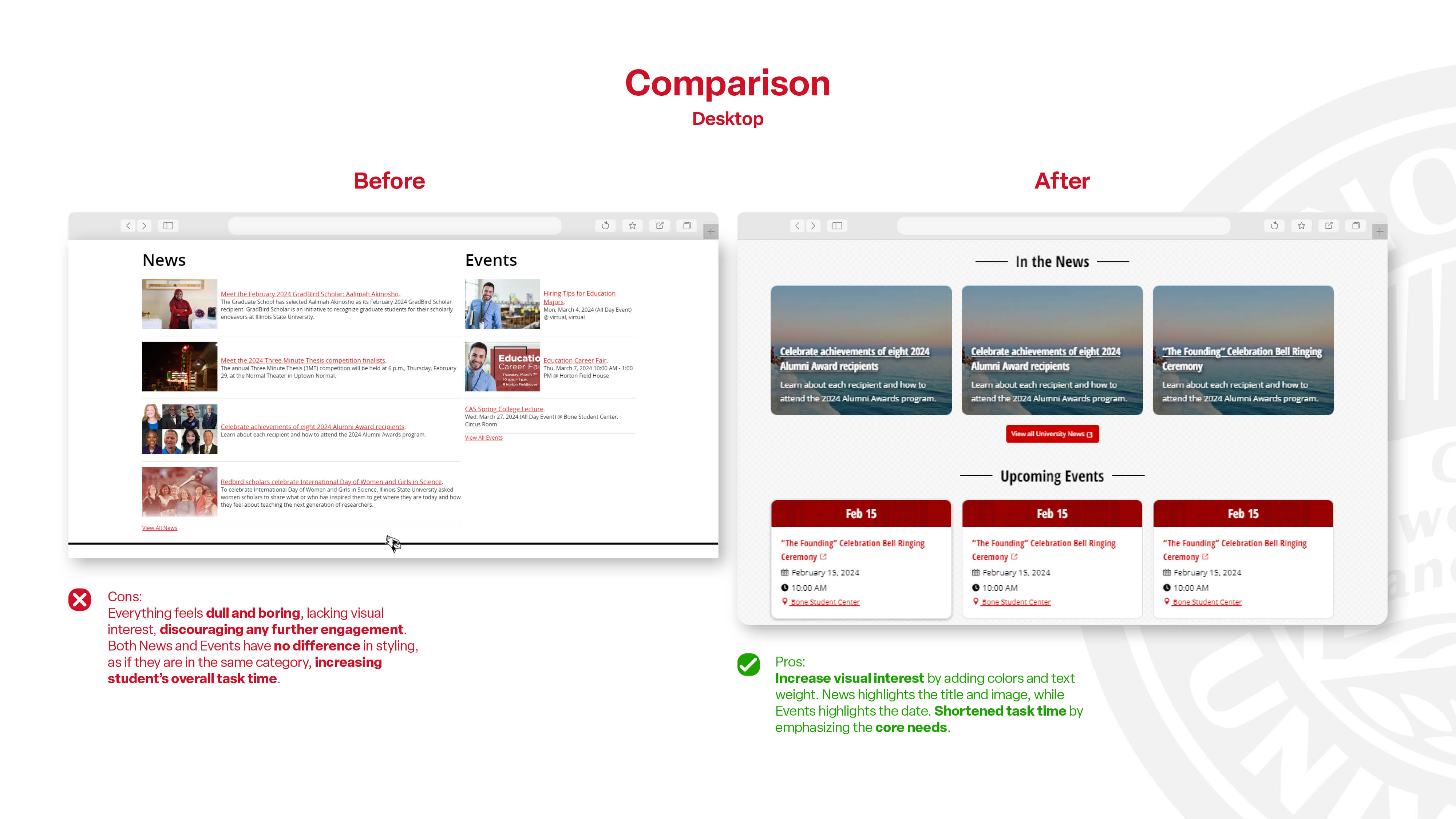 Design comparison for desktop which includes both pros and cons