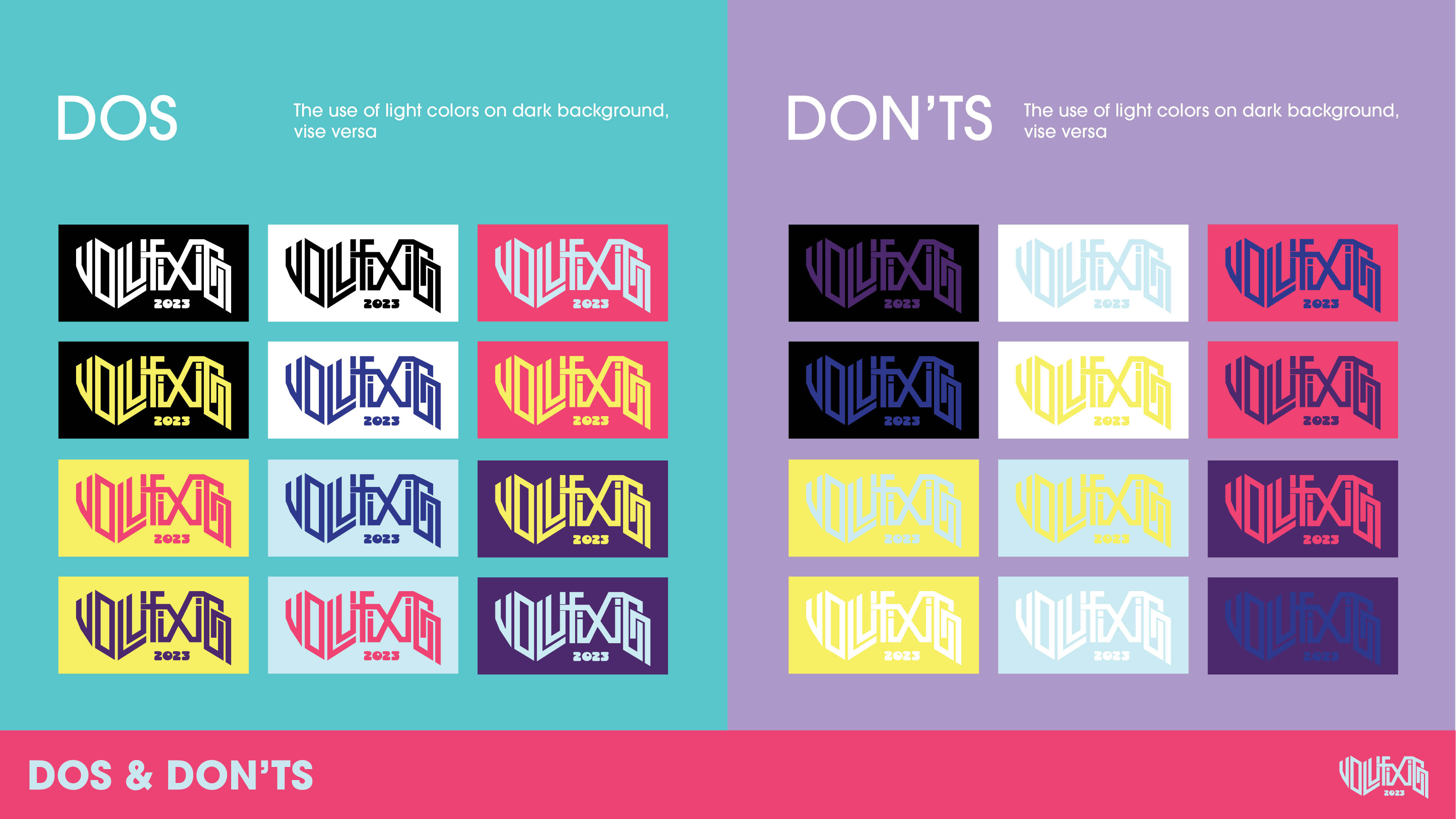 Volufixions logo color combinations (do and don's)